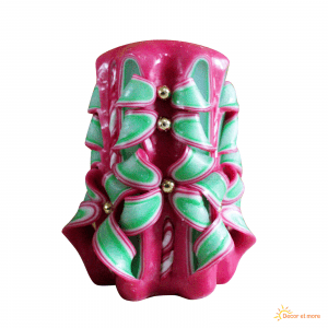 Pink and Green Carved Candle