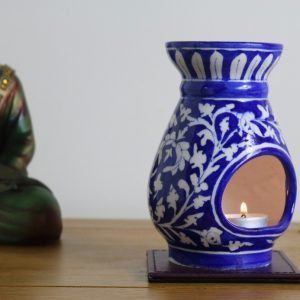 6 inch Blue Pottery Blue Floral Oil Burner