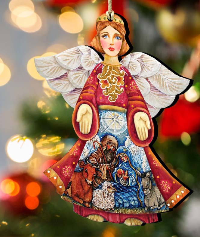 Nativity Christmas Angel Wooden Ornament - Image 2