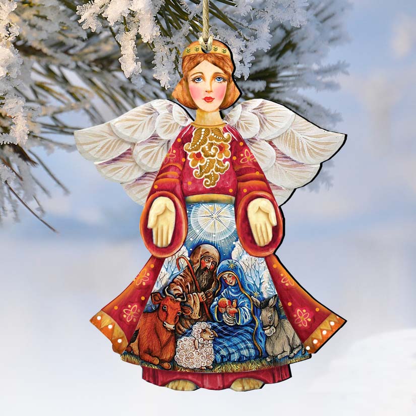 Nativity Christmas Angel Wooden Ornament