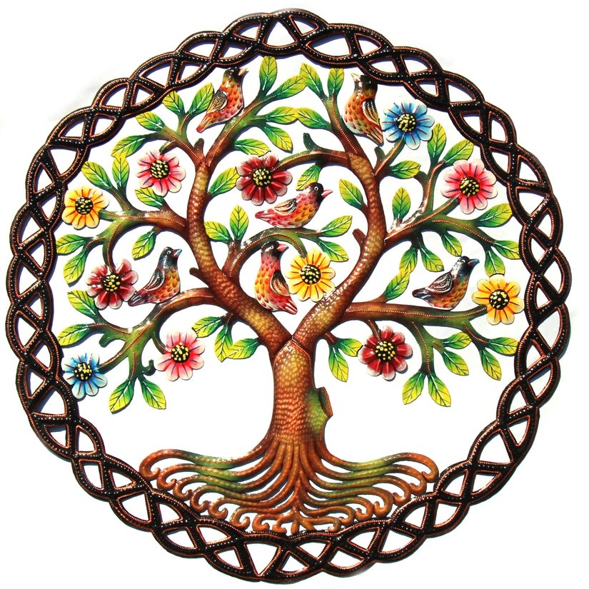 2ft Rooted Tree of Life Hand Painted Indoor Outdoor Metal Wall Art