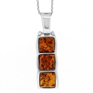 Three Stone Pendant in Cognac Amber And Sterling Silver