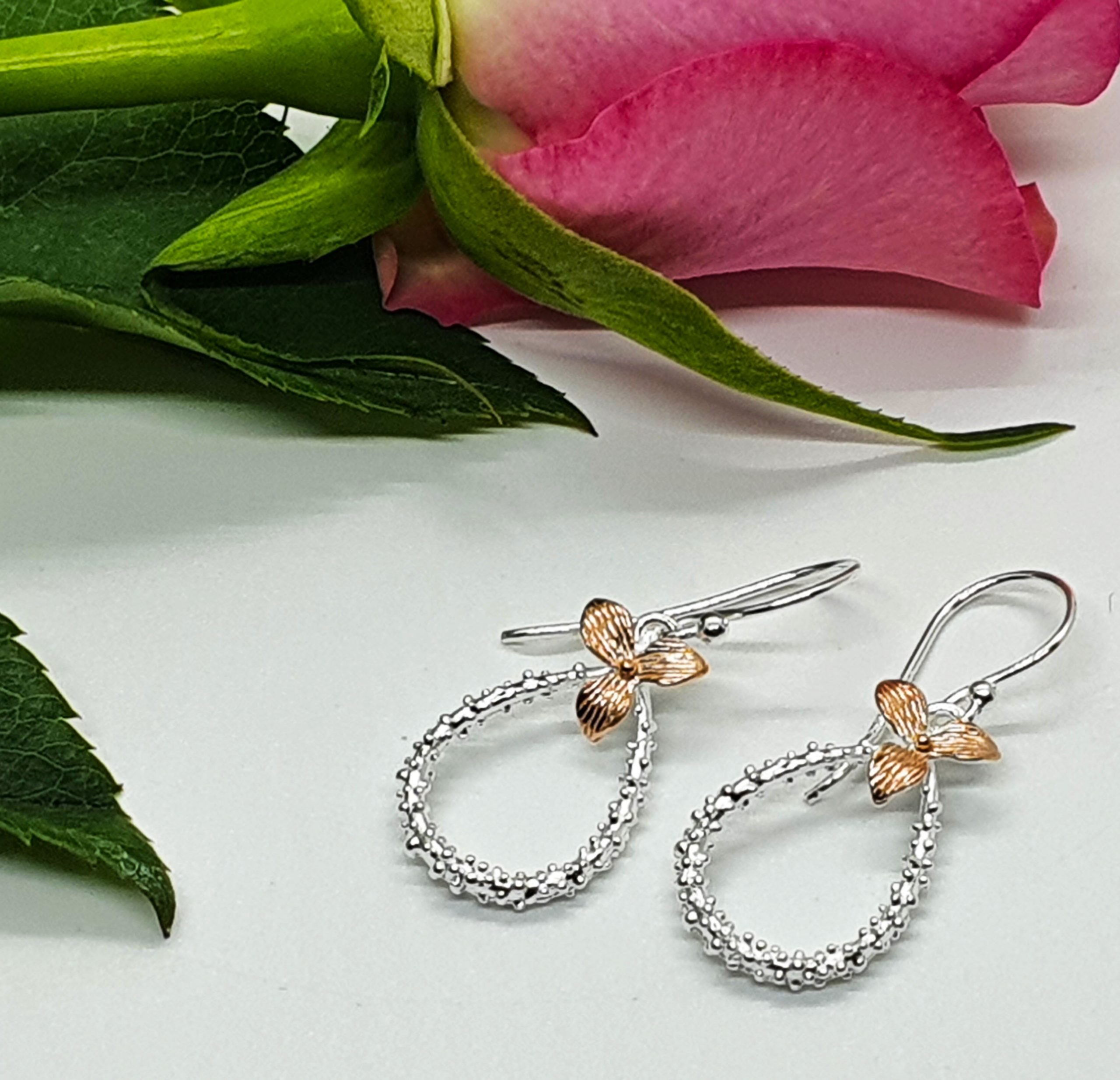 Nova Silver Trillium Flower Drop Earrings - Image 2