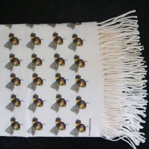 Cashmere Blend Scarf Handprinted with Bees on Cream