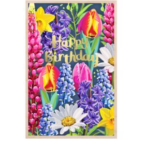 Happy Birthday floral wooden postcard