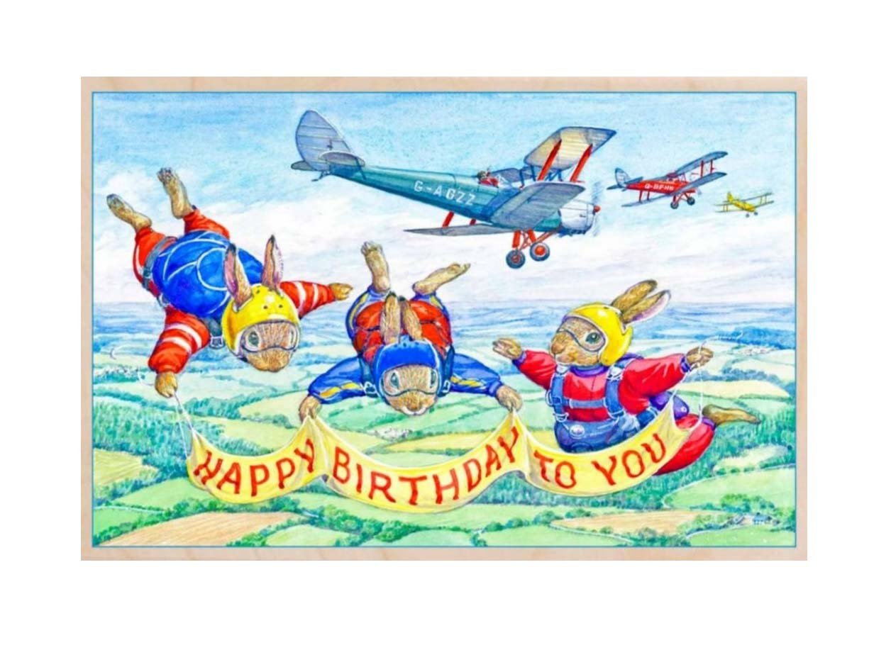 Parachuting Birthday wooden postcard