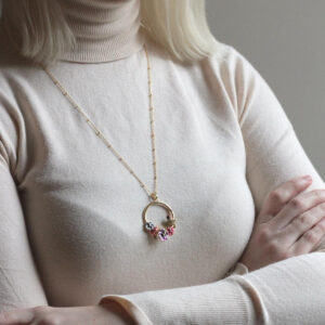 Bulfinch and Flower Hoop Necklace