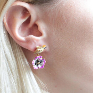 Bulfinch and Flower Earrings