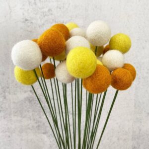 Set of 8 Felted Wool Flower Ball Bouquet Sunflower Mix