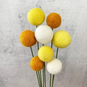 Set of 8 Felted Wool Flower Ball Bouquet Sunflower Mix
