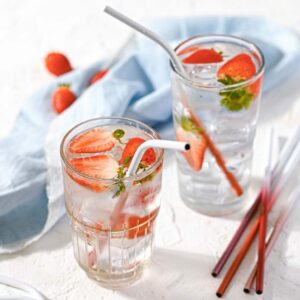 Coral Red Reusable Stainless Steel Straws – Set of 8