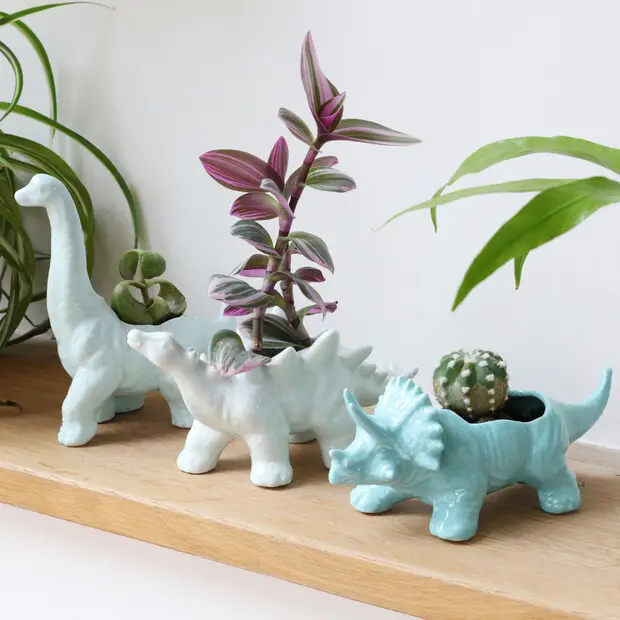 Teal Triceratops Planter
