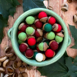 Set of 8 Felted Wool Acorns - Holiday Splendor
