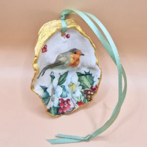 Hanging Robin Redbreast Oyster Shell Ornament
