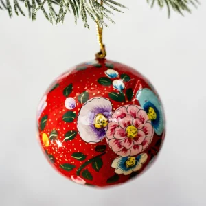 3" Red Indian Floral Christmas Bauble, Kashmiri Bauble