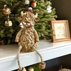 Christmas Highland Cow Shelf Sitter with Candy Cane