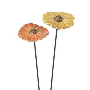 Ceramic Daisy Garden Stakes - Yellow and Orange