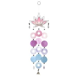 Springtime Capiz Shell Lotus Windchime Blue/ Pink