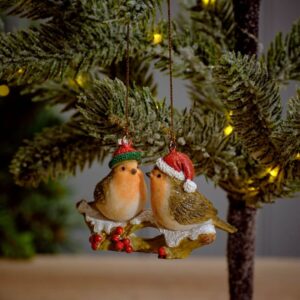 Festive Robin Resin Double Hanger with Berries