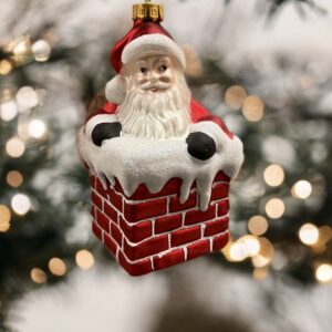 Glass Hanging Santa In Chimney
