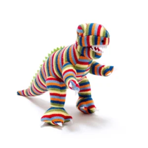 Knitted Stripe T Rex Dinosaur Baby Rattle