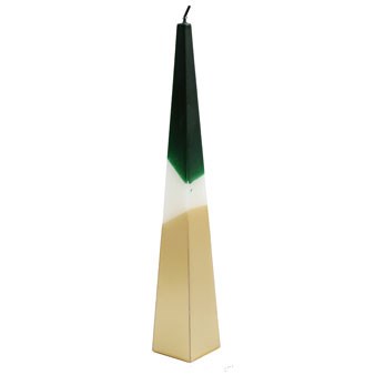 32cm green and gold pyramid candle, festive Christmas candle decoration for the home.
