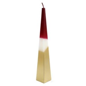 32cm red and gold pyramid candle, festive Christmas candle decoration for the home.
