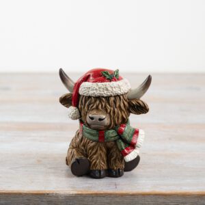 Festive Highland Cow Ornament with Santa Hat
