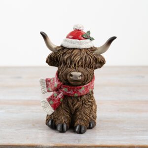Festive Highland Cow Ornament 17cm