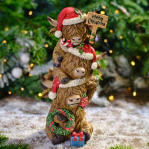 Christmas Resin Highland Cow Triple Stack Ornament