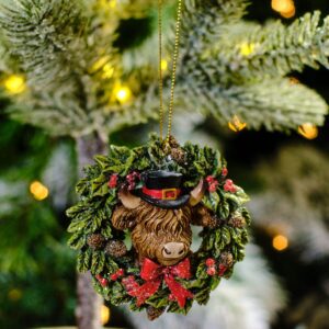 Christmas Resin Highland Cow Hanging Wreath Hanger