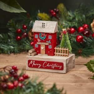 Xmas Robin 3D Cottage Wooden Block