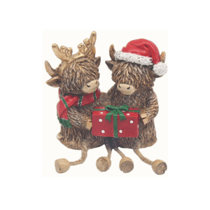 Highland Cows with Gift Box Shelf Sitter Ornament