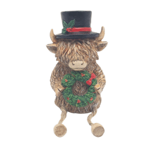 Highland Cow with Wreath Shelf Sitter Ornament