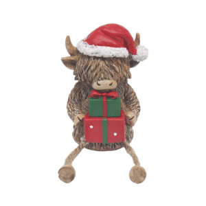 Highland Cow with Gift Shelf Sitter Ornament