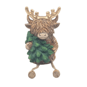 Highland Cow with Christmas Tree Shelf Sitter