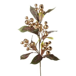 Gold Metallic Berry & Leaves Spray