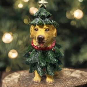 Sitting Dog Wearing Xmas Tree, 13.5cm