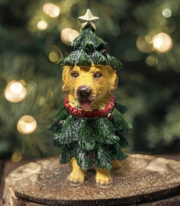Sitting Dog Wearing Xmas Tree, 13.5cm