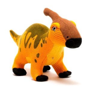 Knitted Parasaurolophus Dinosaur Baby Rattle Orange