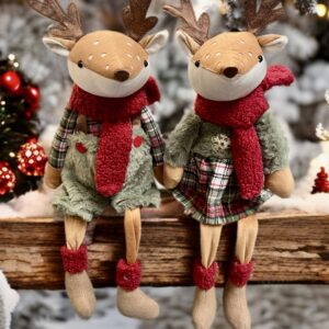 Sitting Boy and Girl Deer in Scarf