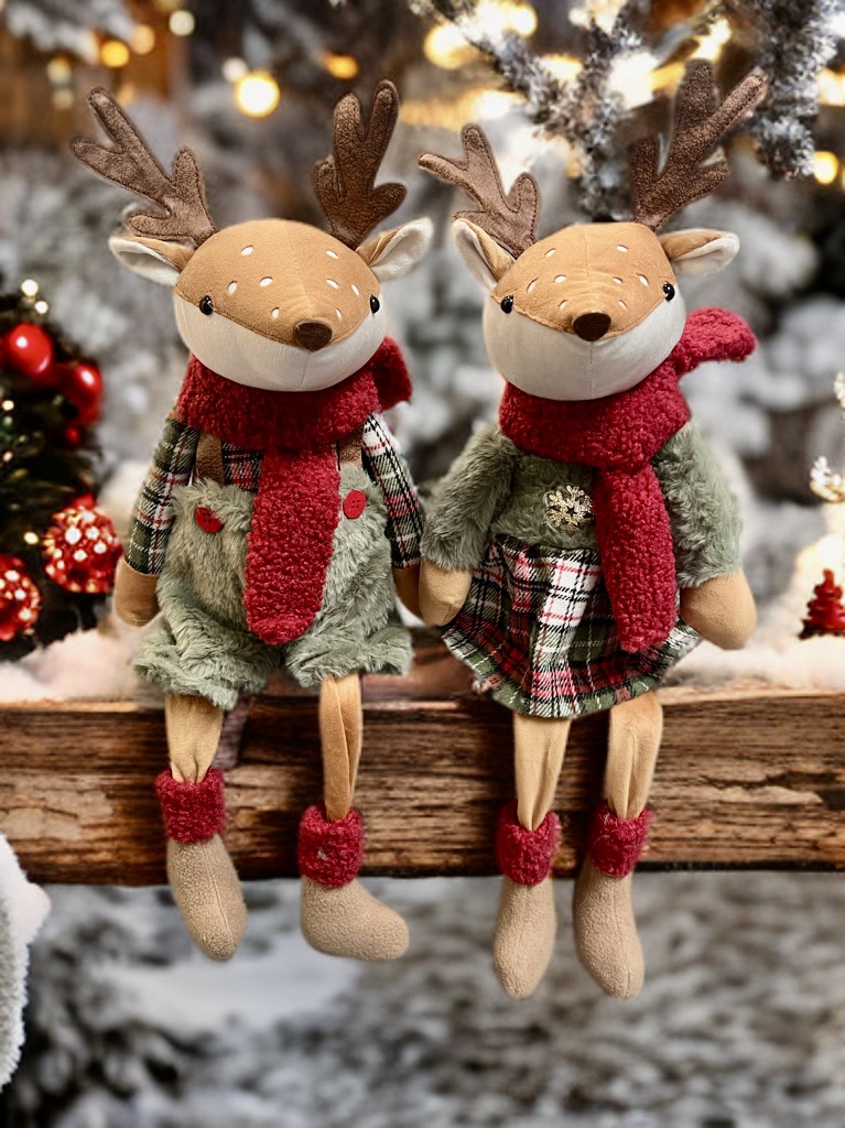 Sitting Boy and Girl Deer in Scarf