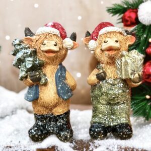Set of 2 Jolly Christmas Highland Cows