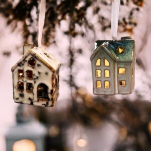 Set of 2 Hanging Light Up Ceramic Houses