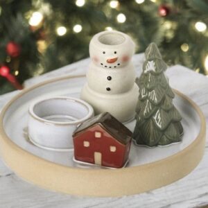 T Light and Candleholder Snowman Scene 17.4cm
