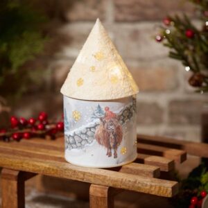 Xmas Highland Cow LED Lantern with Cutout Snowflakes
