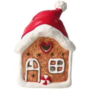 Gingerbread House with Santa Hat T-light Candleholder
