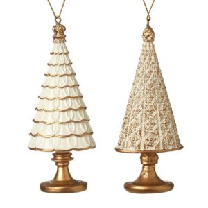 Gold Shimmer Resin Hanging Christmas Trees - Set of 2