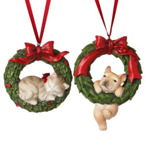 Hanging Cat and Dog in Wreath