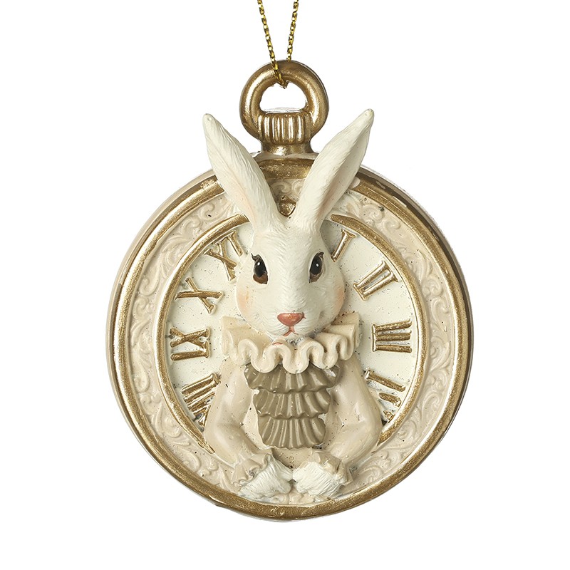 Hanging White Rabbit and Clock Decoration